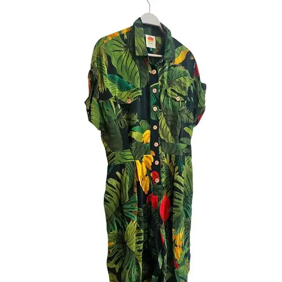 Farm Rio Cocoa Forest Jumpsuit Romper Size: Large Tropical Beach Vacation - Picture 9 of 11